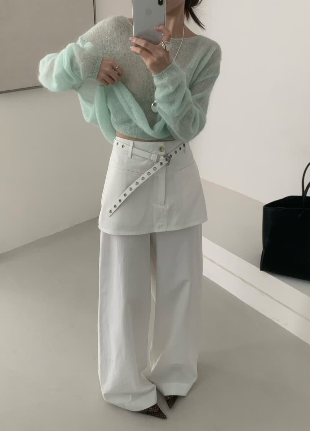 물리적 인지도 있음 업데이트 가을 한 부서 다용도 페이크 레이어드 방귀 커튼 와이드 레그 팬츠 캐주얼 바지 벨트 포함 8890 상세 이미지 7