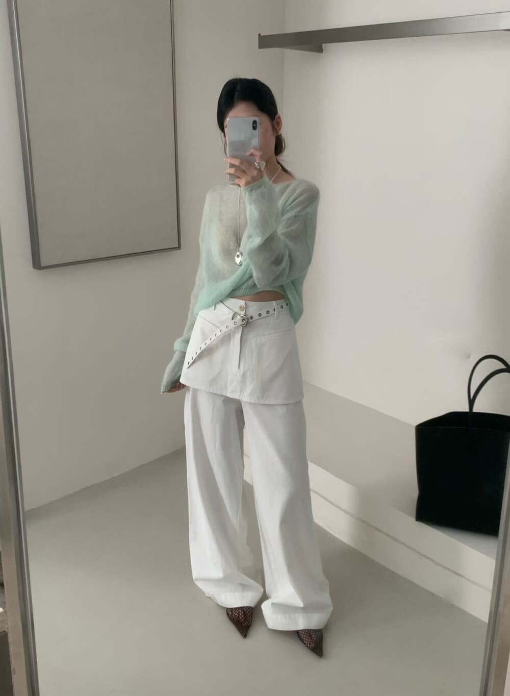 물리적 인지도 있음 업데이트 가을 한 부서 다용도 페이크 레이어드 방귀 커튼 와이드 레그 팬츠 캐주얼 바지 벨트 포함 8890 상세 이미지 8
