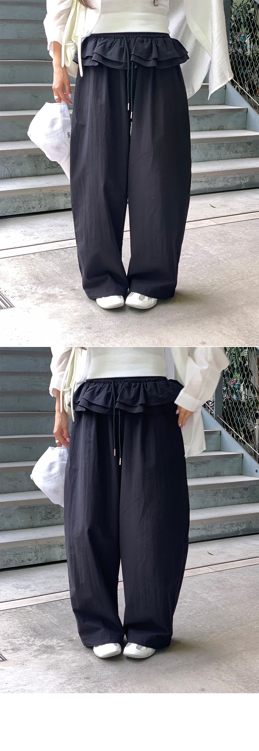물리적 인지도 있음 업데이트 미니멀리즘 일상 빛 운송 동적 마이크로 Pleat 랩스커트팬츠 펌프 로프 캐주얼 바지 여성 상세 이미지 1