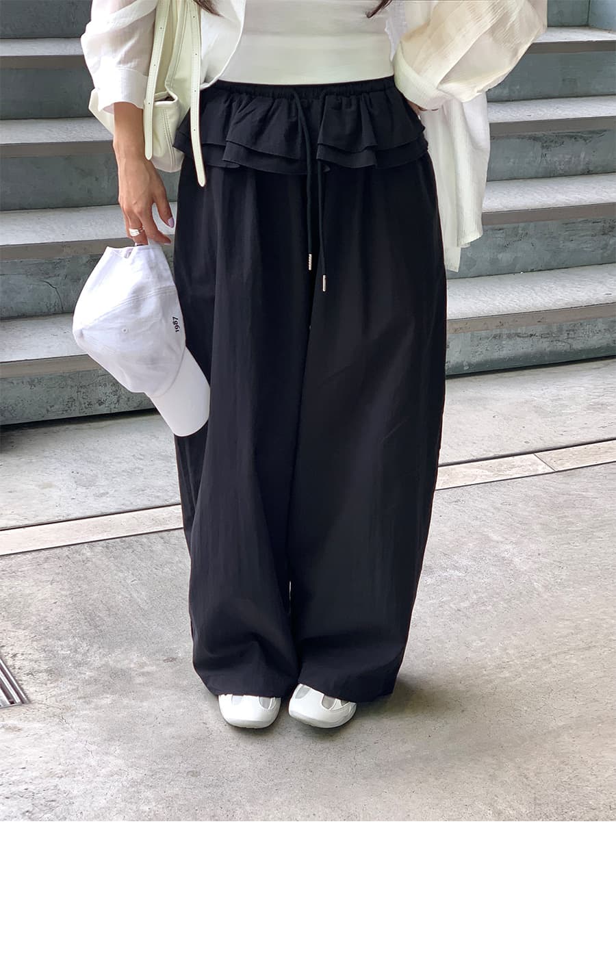 물리적 인지도 있음 업데이트 미니멀리즘 일상 빛 운송 동적 마이크로 Pleat 랩스커트팬츠 펌프 로프 캐주얼 바지 여성 상세 이미지 2