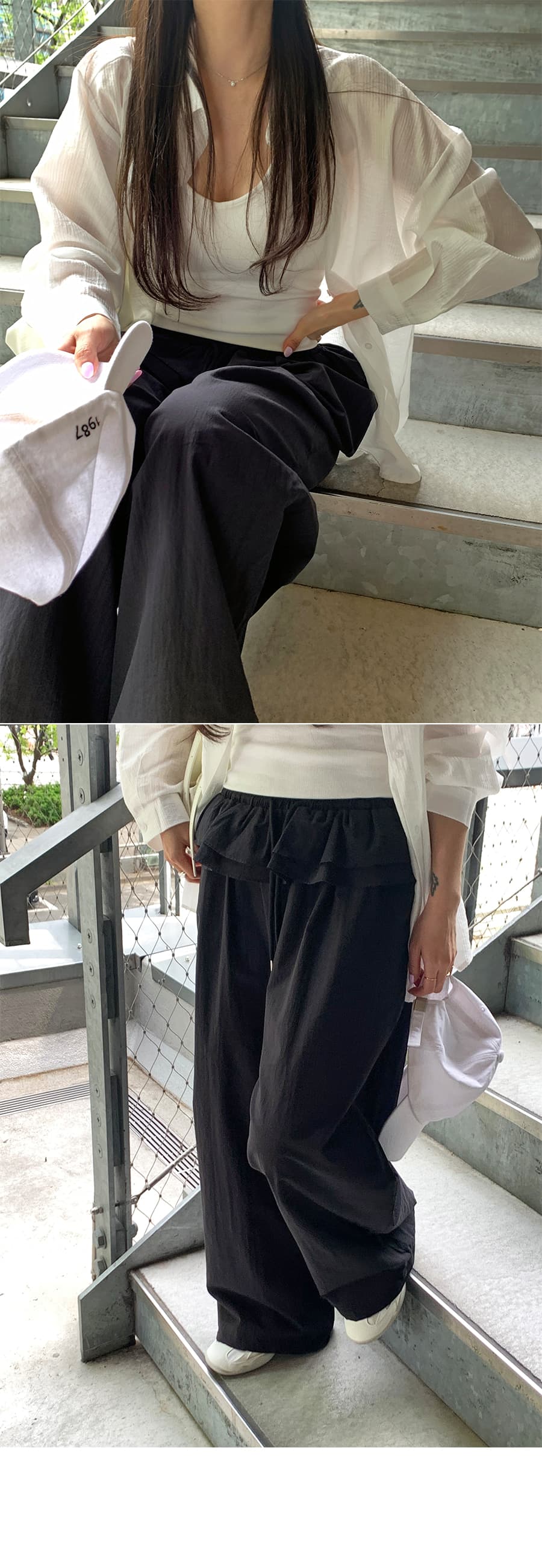 물리적 인지도 있음 업데이트 미니멀리즘 일상 빛 운송 동적 마이크로 Pleat 랩스커트팬츠 펌프 로프 캐주얼 바지 여성 상세 이미지 3