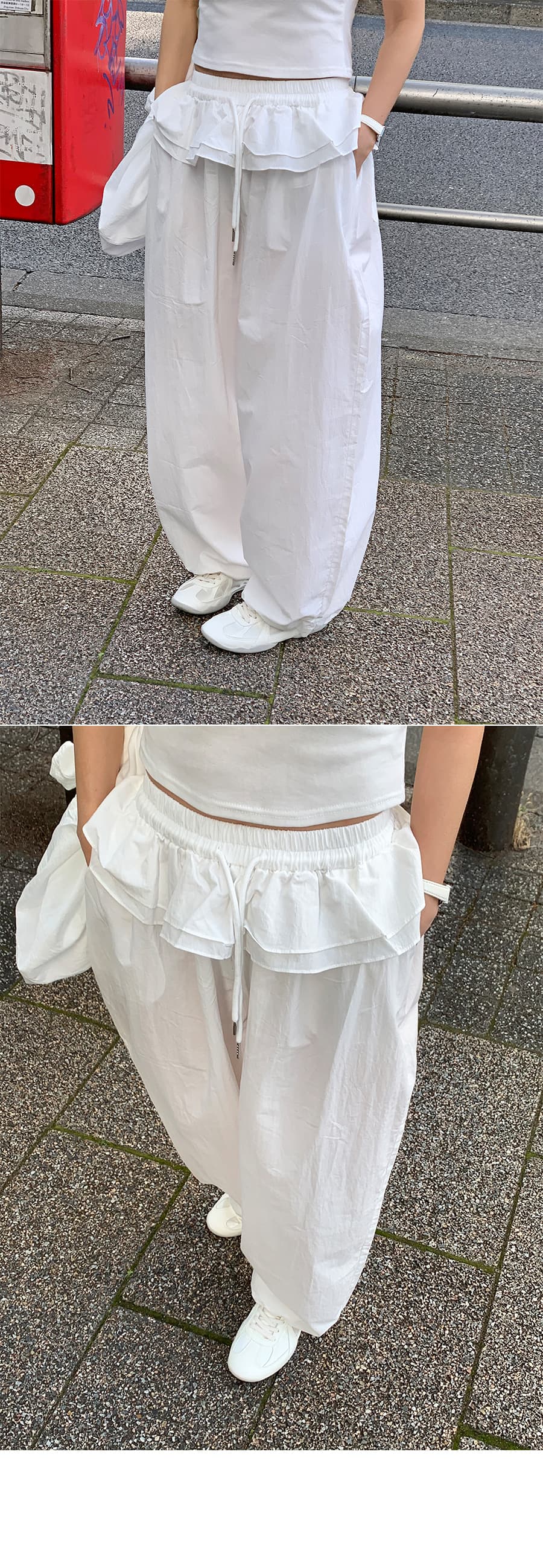 물리적 인지도 있음 업데이트 미니멀리즘 일상 빛 운송 동적 마이크로 Pleat 랩스커트팬츠 펌프 로프 캐주얼 바지 여성 상세 이미지 7