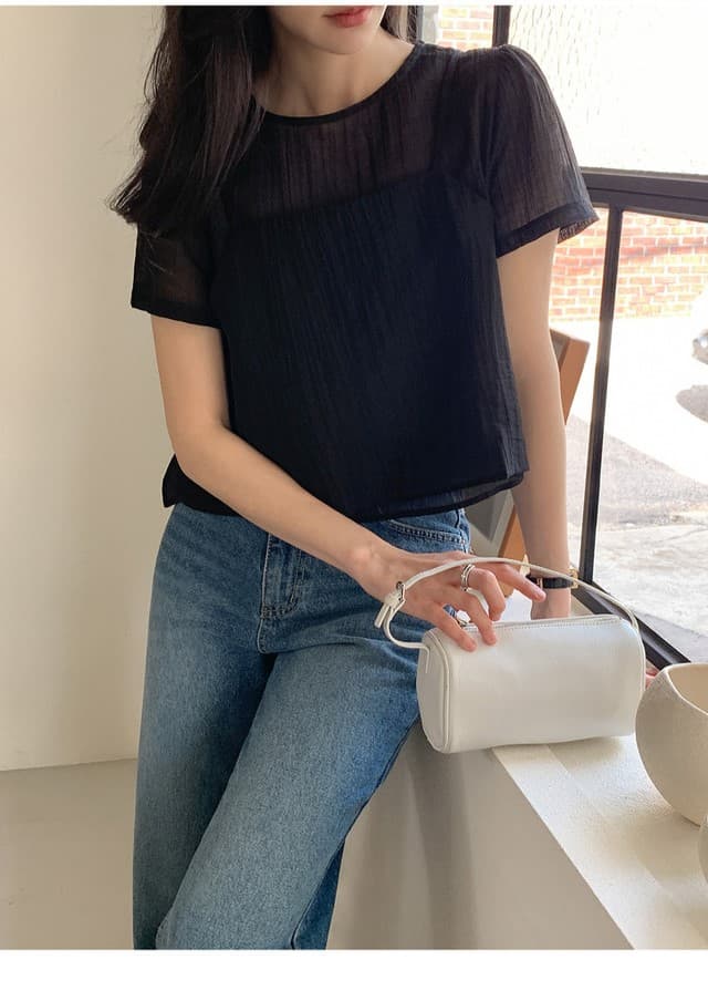 물리적 인지도 있음 업데이트 chic 품격 질감 센스 마이크로 ~을 통해 반팔 셔츠 스택 착용 캐미솔 투피스 세트 7901 상세 이미지 3