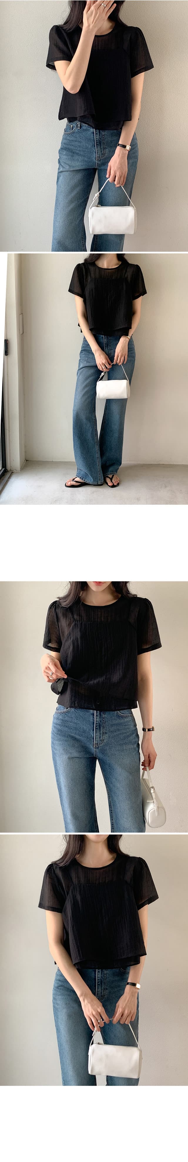 물리적 인지도 있음 업데이트 chic 품격 질감 센스 마이크로 ~을 통해 반팔 셔츠 스택 착용 캐미솔 투피스 세트 7901 상세 이미지 4