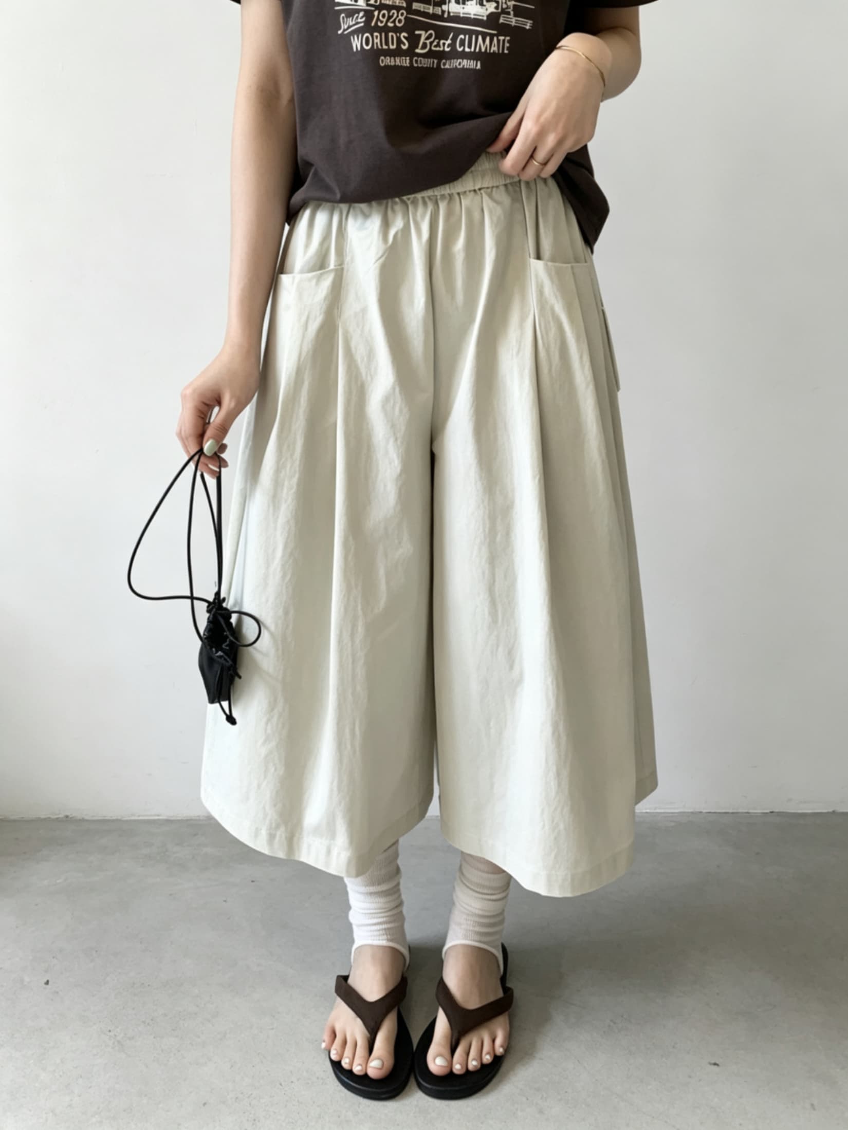물리적 인지도 있음 업데이트 여름 새로운 한 부서 허리밴드 더블 주머니 넓은 다리 7 점 캐주얼 바지 이미지 4