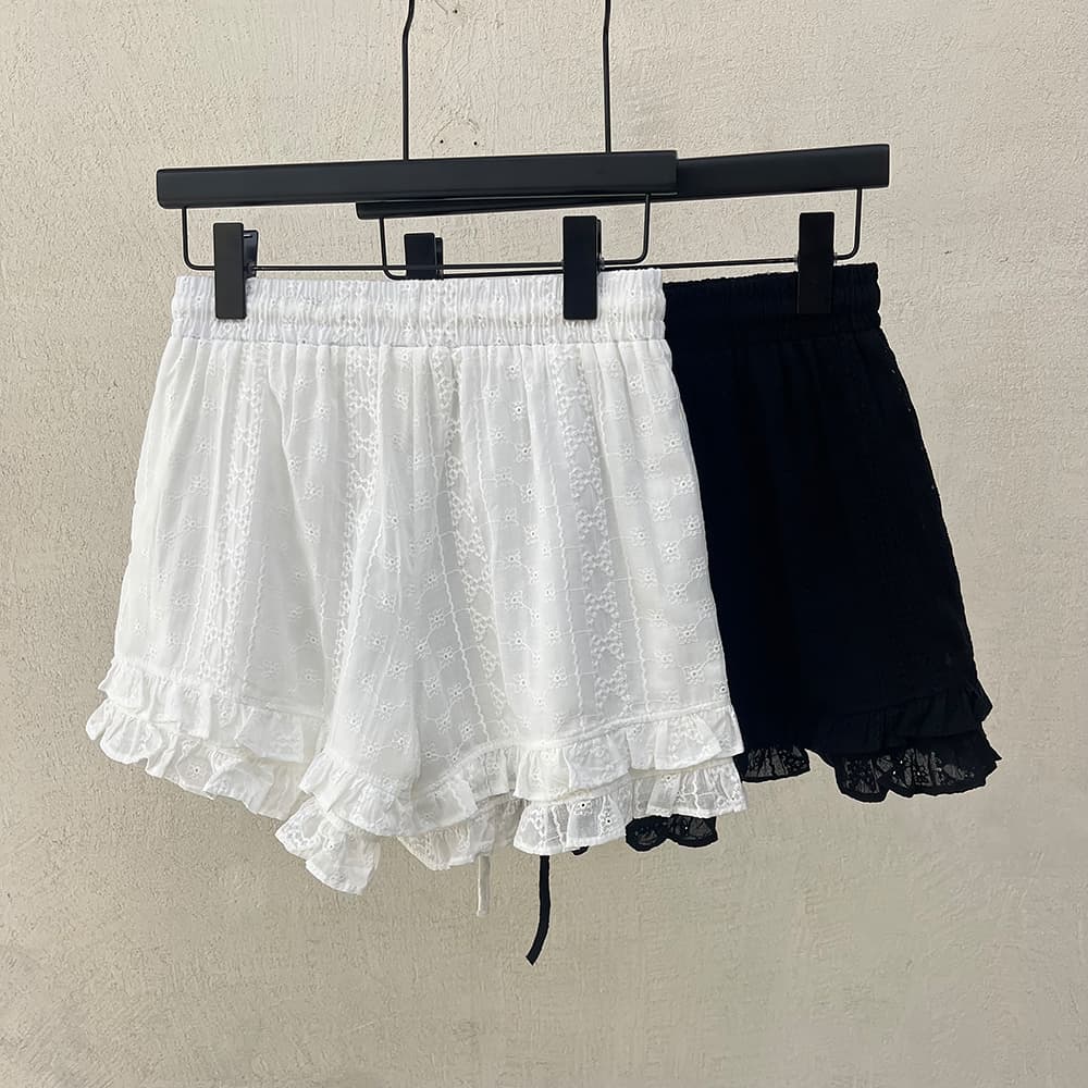 물리적 인지도 있음 업데이트 한 부서 레이스 레이스 허리밴드 넓은 다리가 짧다. 바지 여성 9055 상세 이미지 12