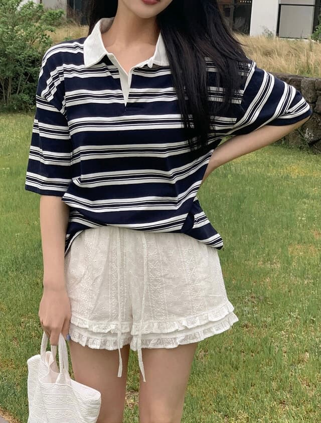 물리적 인지도 있음 업데이트 한 부서 레이스 레이스 허리밴드 넓은 다리가 짧다. 바지 여성 9055 이미지 2