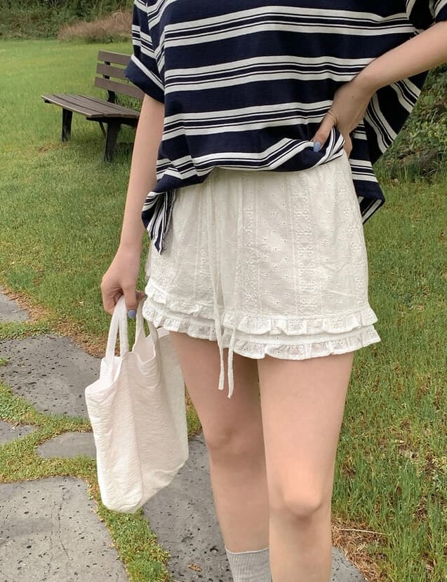 물리적 인지도 있음 업데이트 한 부서 레이스 레이스 허리밴드 넓은 다리가 짧다. 바지 여성 9055 상세 이미지 3