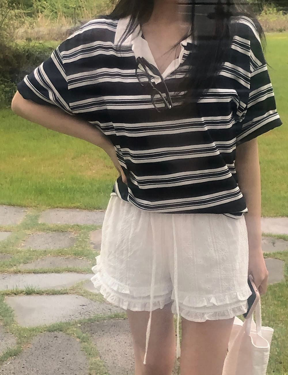 물리적 인지도 있음 업데이트 한 부서 레이스 레이스 허리밴드 넓은 다리가 짧다. 바지 여성 9055 상세 이미지 9