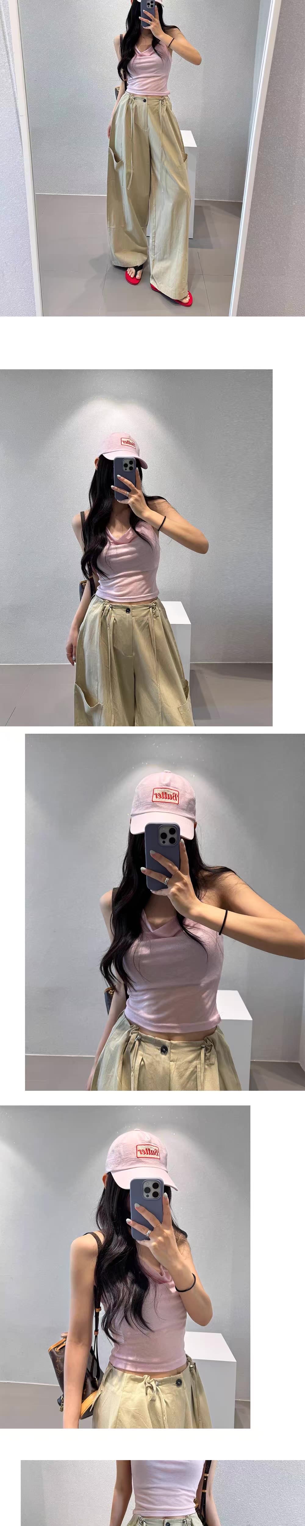 2026 여름 새로운 레트로 레이스업 하이웨이스트 넓은 다리 워크웨어 주머니 캐주얼 긴 바지 상세 이미지 4