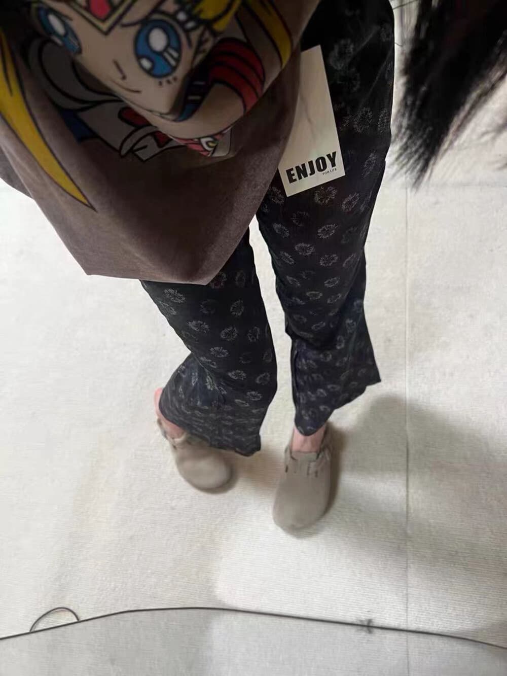 물리적 인지도 있음 업데이트 레트로 체크무늬 부츠컷 바지 영국식 바람 체크무늬 슬림해 보이는 9 포인트 부츠컷 바지 캐주얼 바지 상세 이미지 10