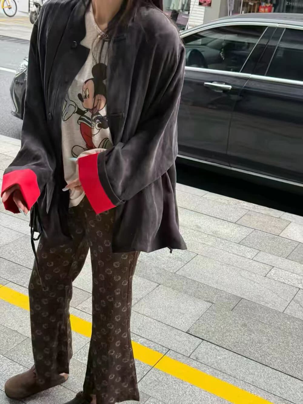 물리적 인지도 있음 업데이트 레트로 체크무늬 부츠컷 바지 영국식 바람 체크무늬 슬림해 보이는 9 포인트 부츠컷 바지 캐주얼 바지 상세 이미지 11