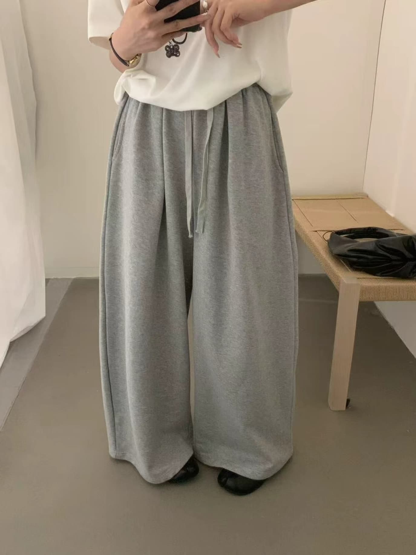 물리적 인지도 있음 업데이트 다용도 품격 ins 루즈핏 한 부서 허리밴드 펌프 로프 와이드 레그 팬츠 캐주얼 바지 여성 8777