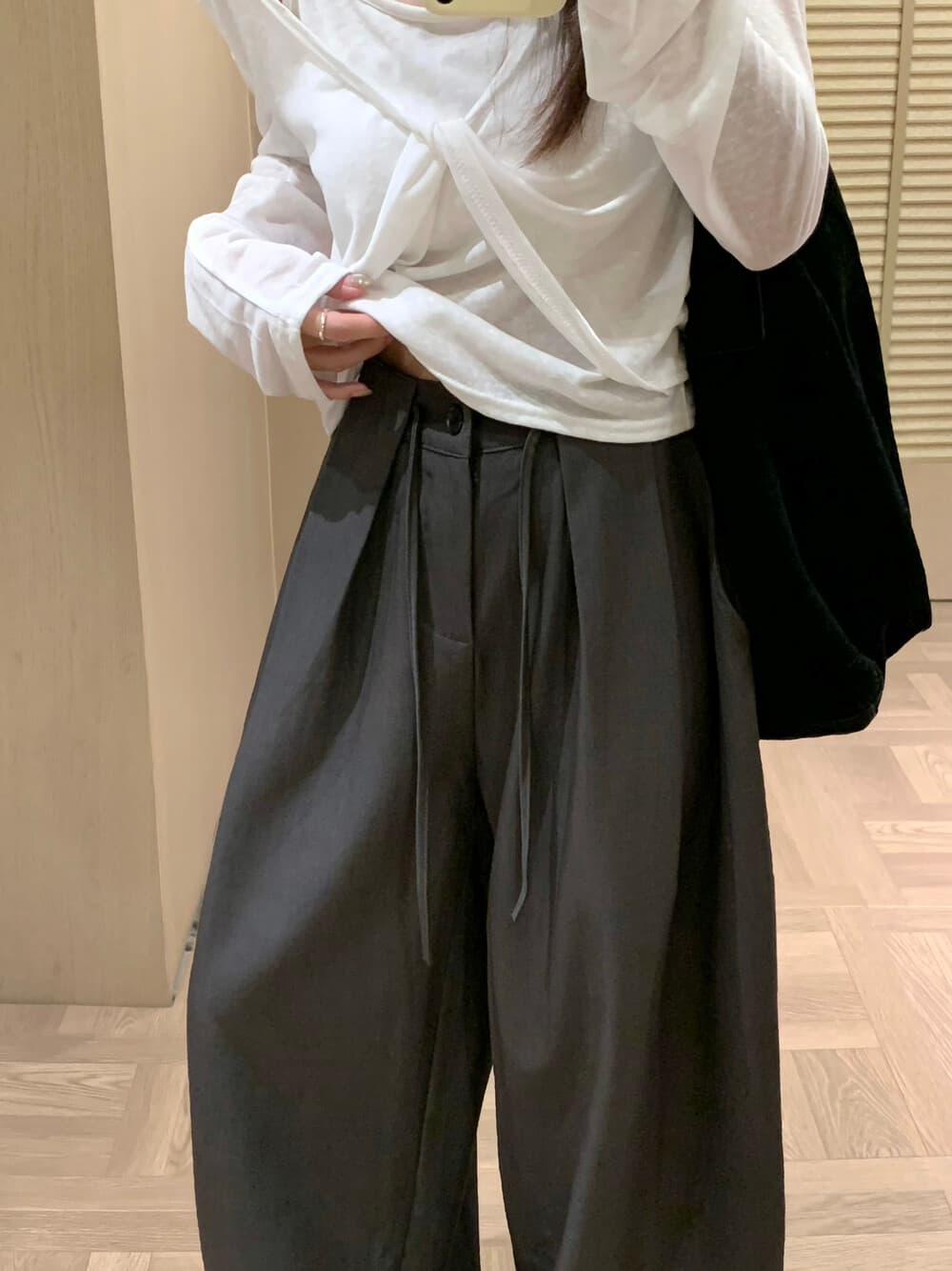 물리적 인지도 있음 업데이트 가을 켜기 새로운 한 부서 느슨함 센스 밴딩 루즈핏 펌프 로프 캐주얼 바지 상세 이미지 5