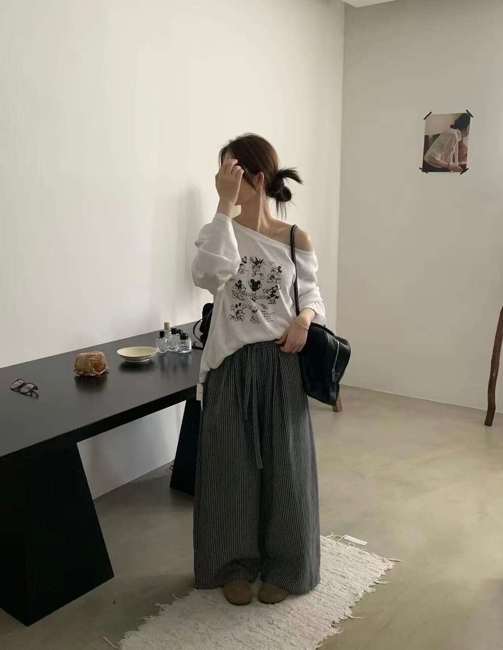 물리적 인지도 있음 업데이트 가을 켜기 새로운 레트로 느슨함 센스 와이드 레그 팬츠 가을 스트라이프 바지 다용도 캐주얼 바지 상세 이미지 4