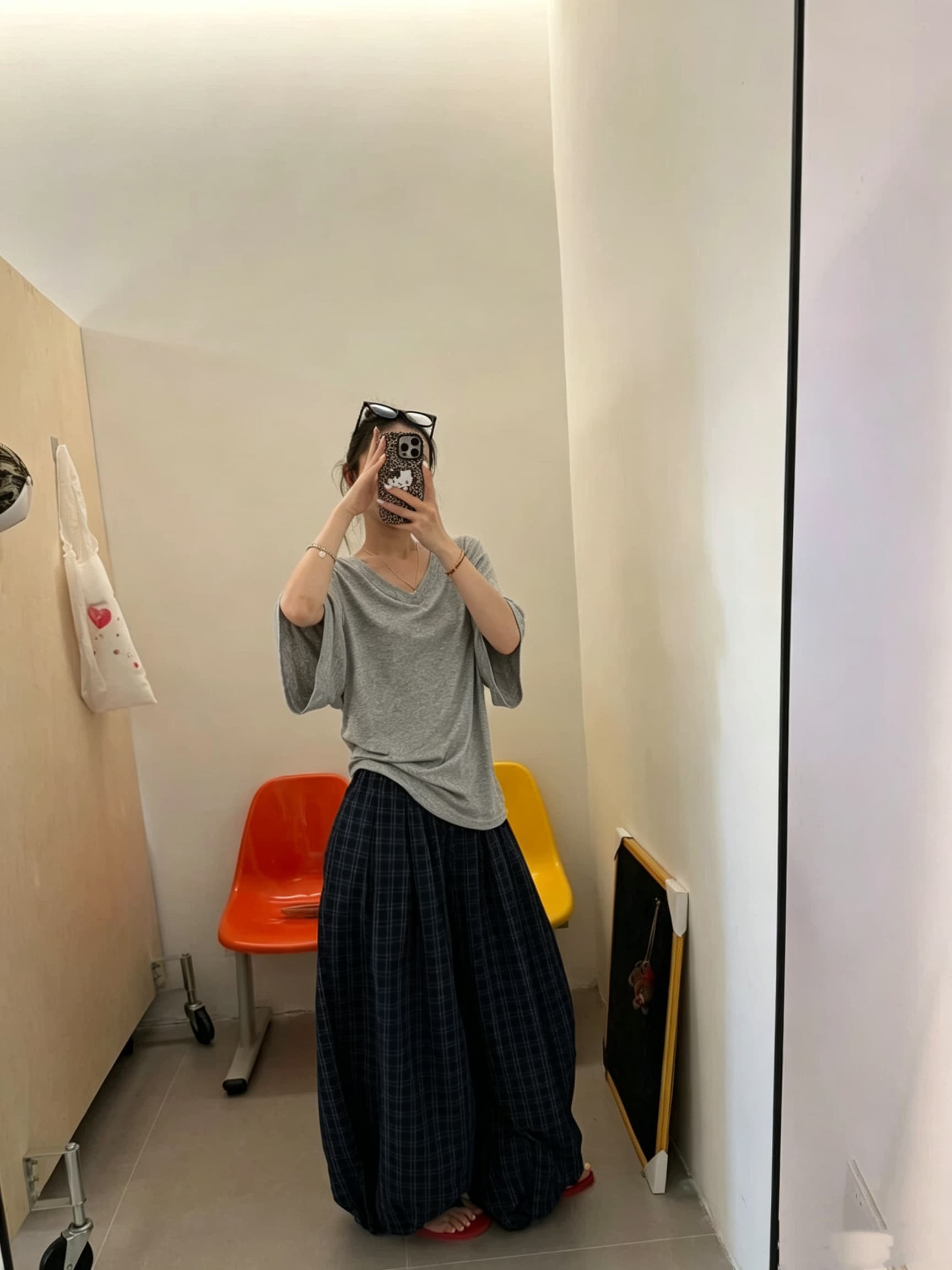 물리적 인지도 있음 업데이트 가을 켜기 새로운 느긋한 바람 허리밴드 체크무늬 캐주얼 바지 상세 이미지 3