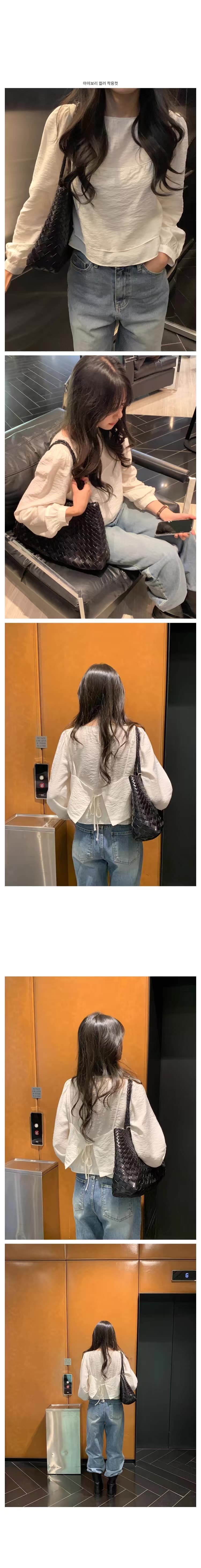 한국 구매 신선함 라운드 넥 페이크 레이어드 레이어링 쇼트 스타일 긴팔 셔츠 상세 이미지 6