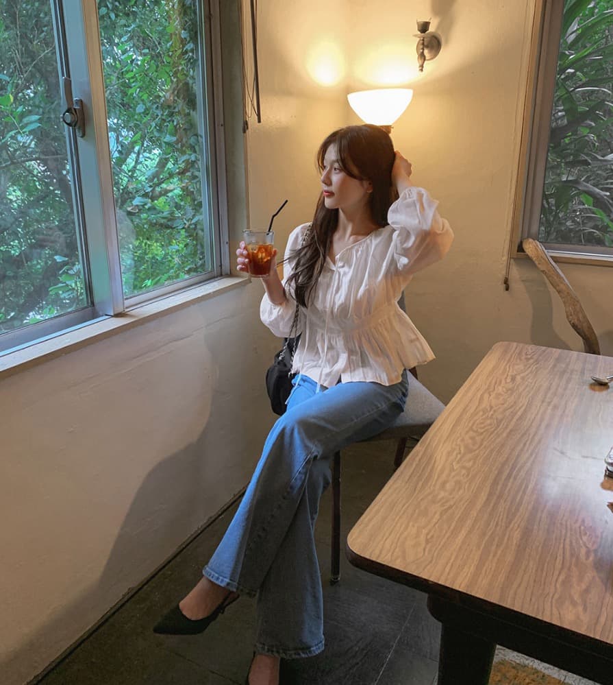 새로운 프랑스식 디자인 센스 사탕 색상 레이스업 긴팔 순면 여성 셔츠 루즈핏 디스플레이 학위 연령 감소 맨위 상세 이미지 13
