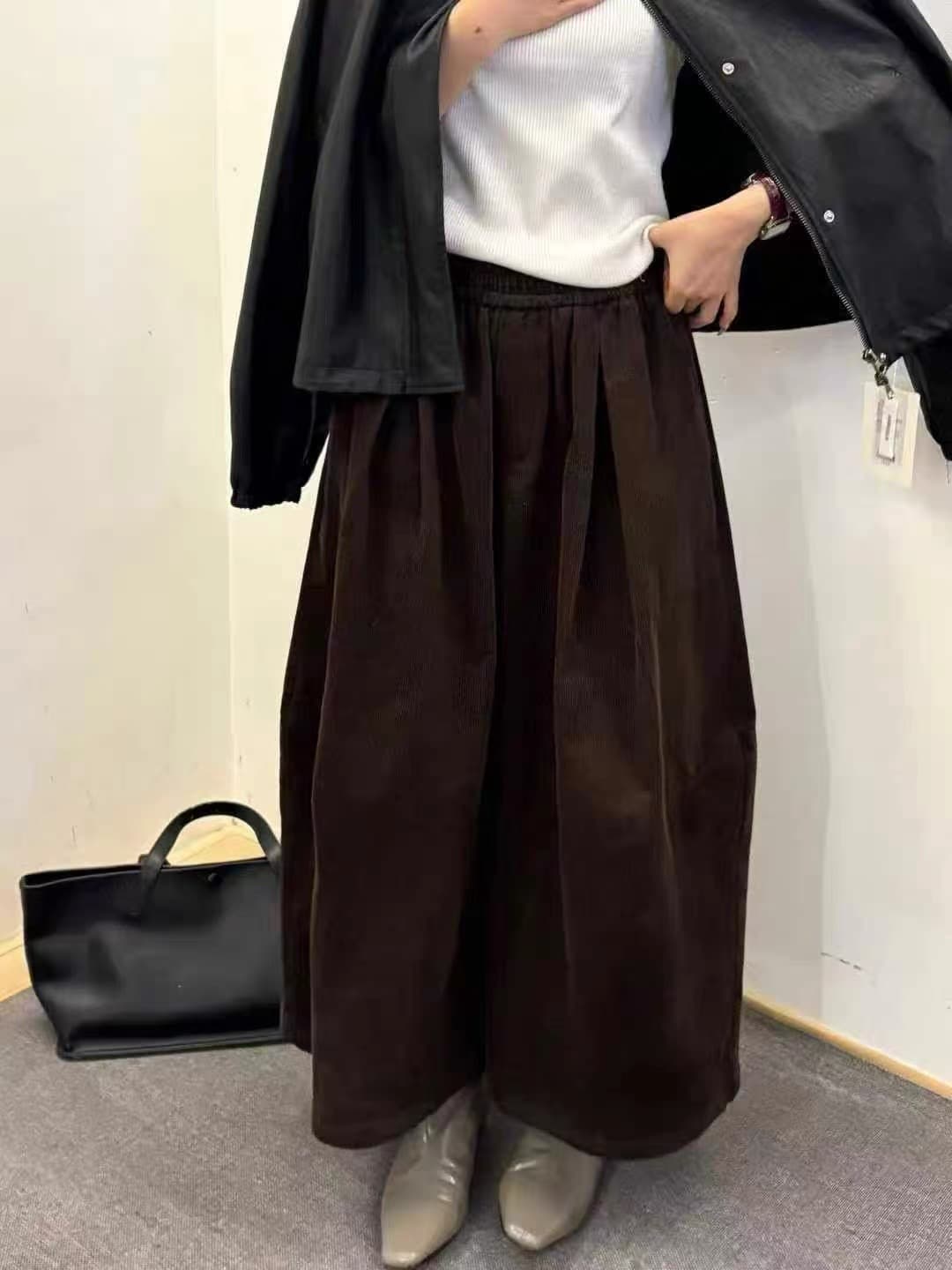 가을 새로운 한국 스타일 루즈핏 슬림해 보이는 다용도 캐주얼 하이웨이스트 코듀로이 와이드 레깅스 바지 9부 바지 상세 이미지 9