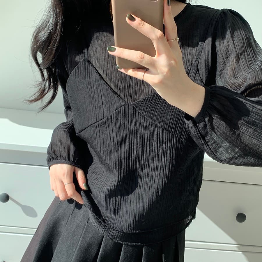 한국 동대문 라운드 넥 긴팔 쉬폰 셔츠 코디 섹시함 V넥 작은 슬링 투피스 조끼 여성 상세 이미지 8