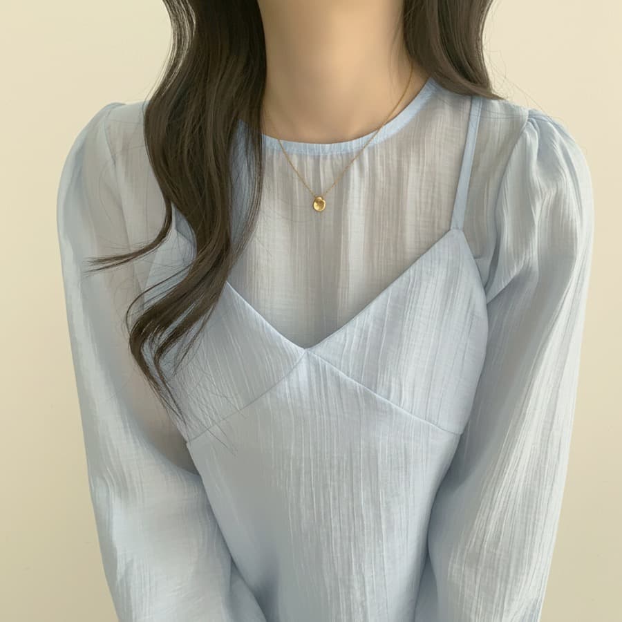 한국 동대문 라운드 넥 긴팔 쉬폰 셔츠 코디 섹시함 V넥 작은 슬링 투피스 조끼 여성 상세 이미지 26