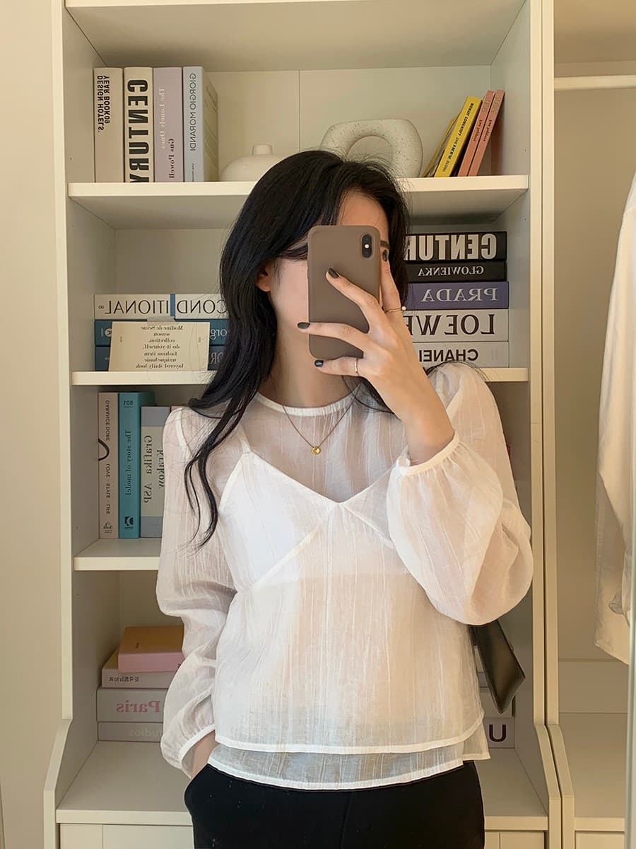 한국 동대문 라운드 넥 긴팔 쉬폰 셔츠 코디 섹시함 V넥 작은 슬링 투피스 조끼 여성 상세 이미지 31