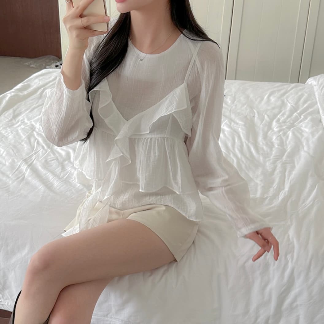 한국 동대문 구매 여성 의류 달콤함 연령 감소 품격 긴팔 셔츠 이미지 3