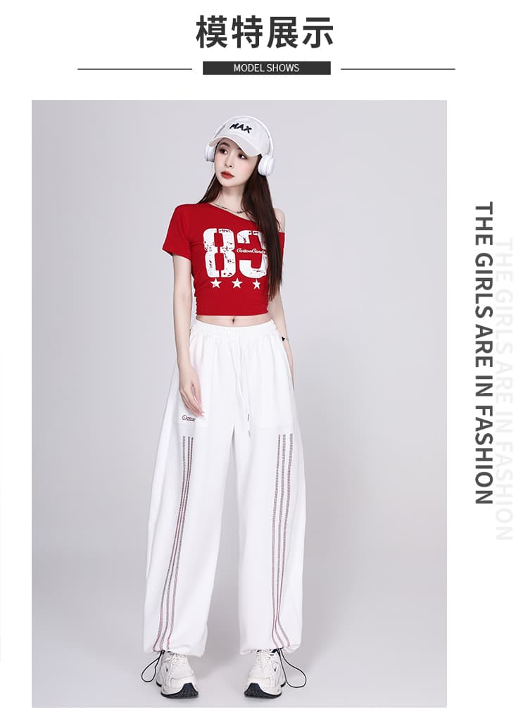 실사 여름 새로운 재즈 댄스 슬림해 보이는 루즈핏 오프숄더 공연 의상 체조 서비스 스트리트 댄스 광장 춤 스포츠 슈트 상세 이미지 10