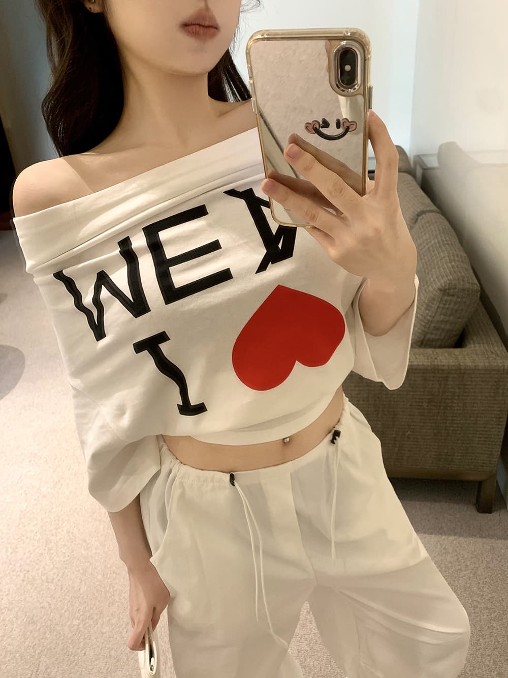붓다 착용 특별 자르기 오프숄더 프린트 반팔 티셔츠 여성 셔츠 여름 상세 이미지 6
