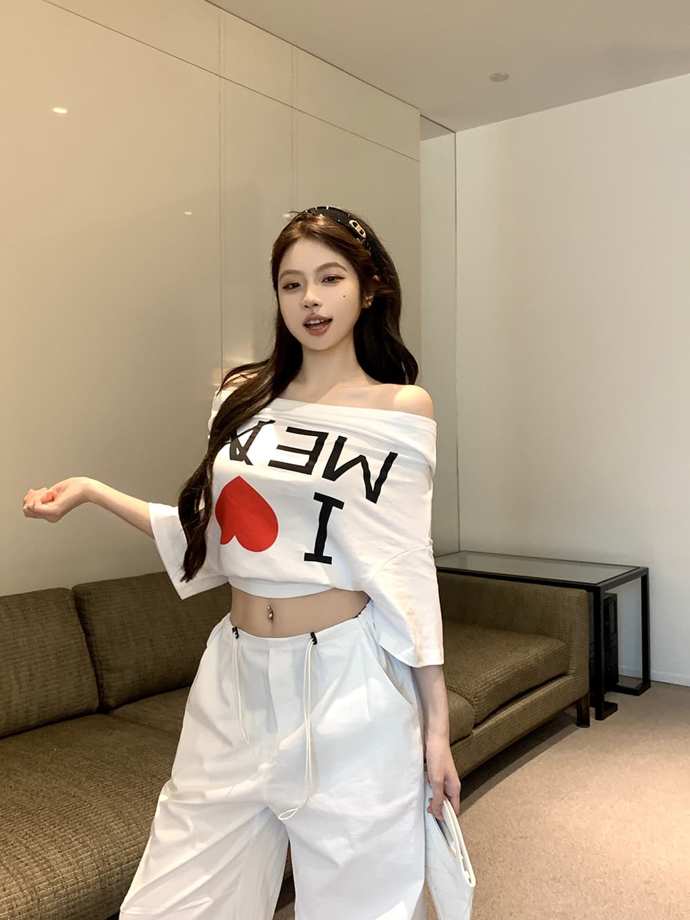 붓다 착용 특별 자르기 오프숄더 프린트 반팔 티셔츠 여성 셔츠 여름 상세 이미지 9