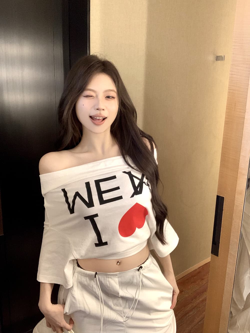 붓다 착용 특별 자르기 오프숄더 프린트 반팔 티셔츠 여성 셔츠 여름 상세 이미지 13