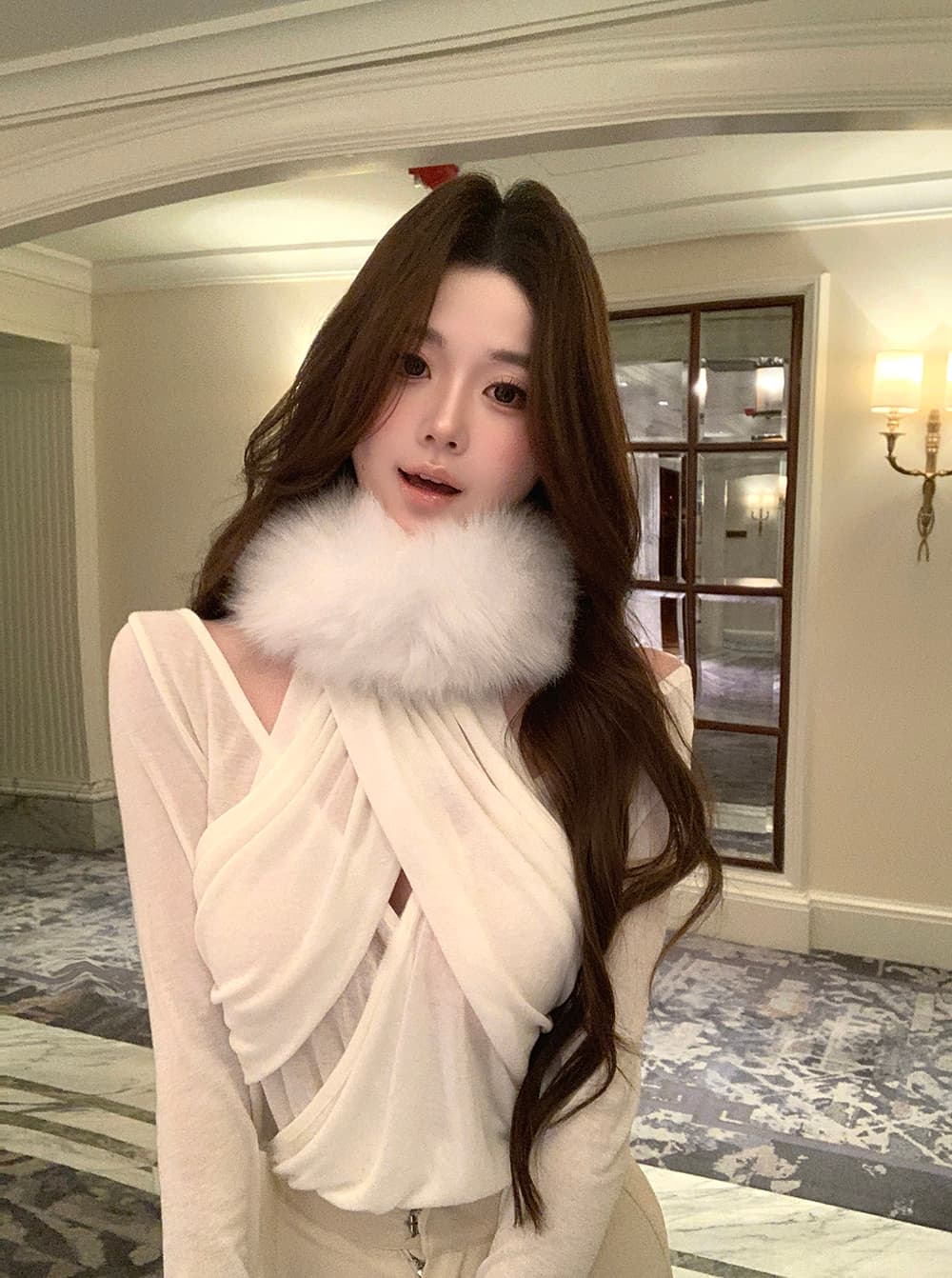실사 정가 모피 칼라 다용도 마이크로 ~을 통해 다용도 맨위 기본 셔츠 여성 상세 이미지 11