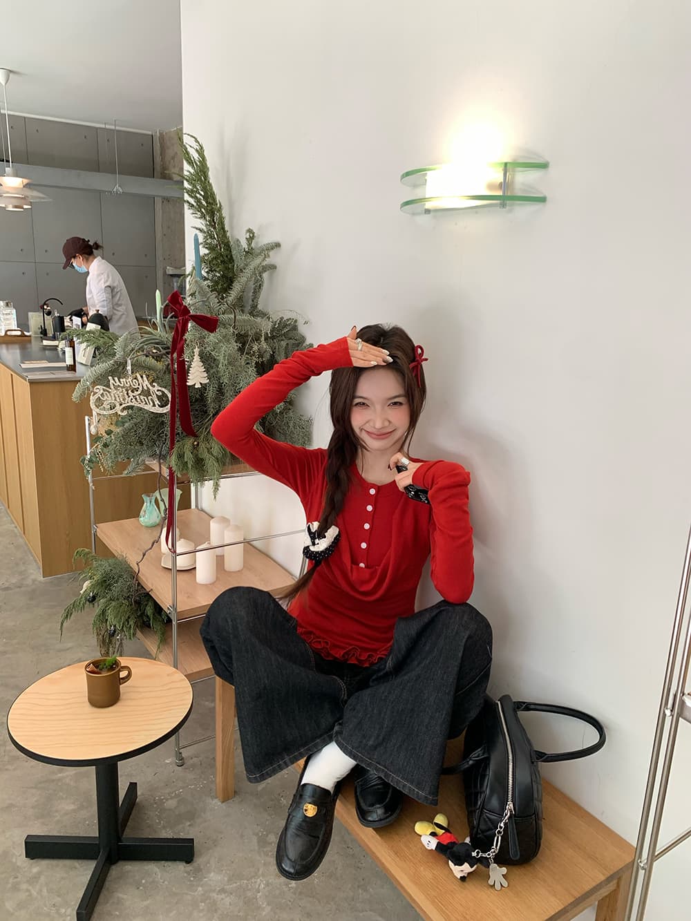 실사 정가 레트로 흔들다 칼라 배색 단추 페이크 레이어드 몸매 가꾸기 긴팔 니트 티셔츠 상세 이미지 10