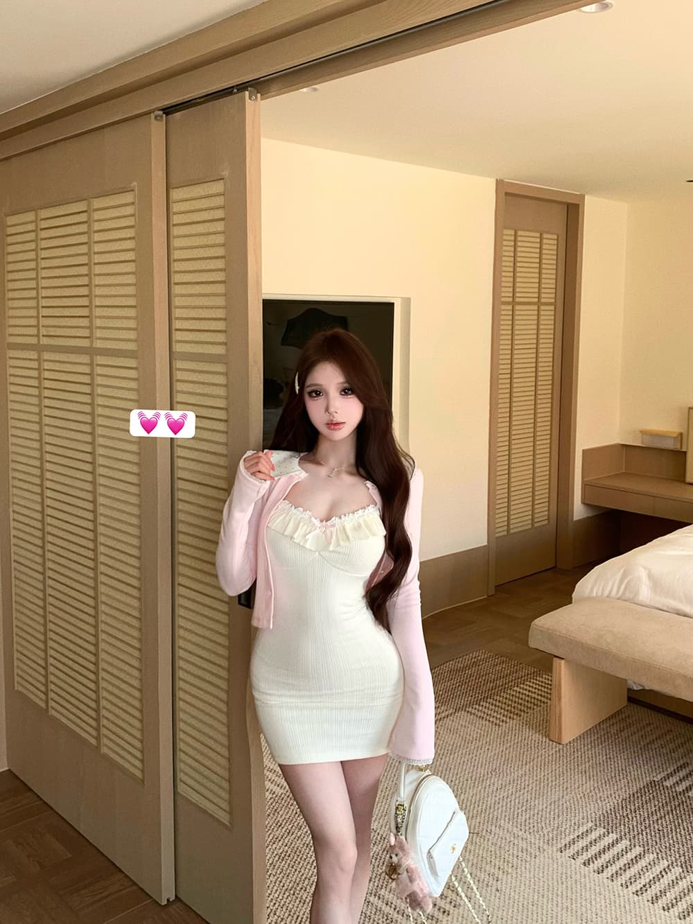 도트 무늬 레이스 칼라 작은 열림 셔츠 달콤함 소녀 슬립 니트 원피스 타이트 스커트 상세 이미지 6