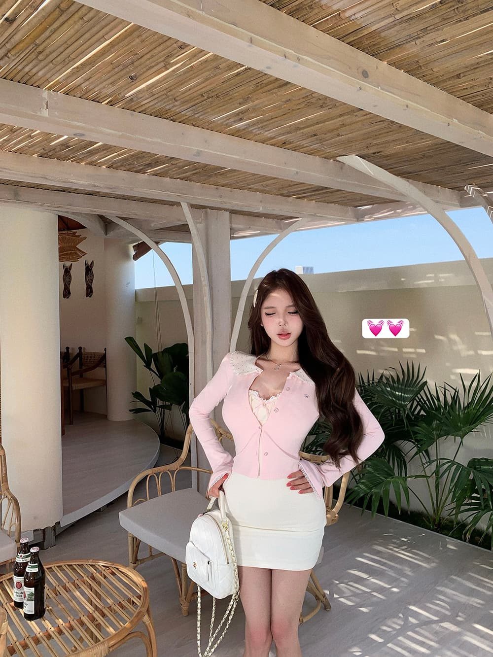 도트 무늬 레이스 칼라 작은 열림 셔츠 달콤함 소녀 슬립 니트 원피스 타이트 스커트 상세 이미지 11