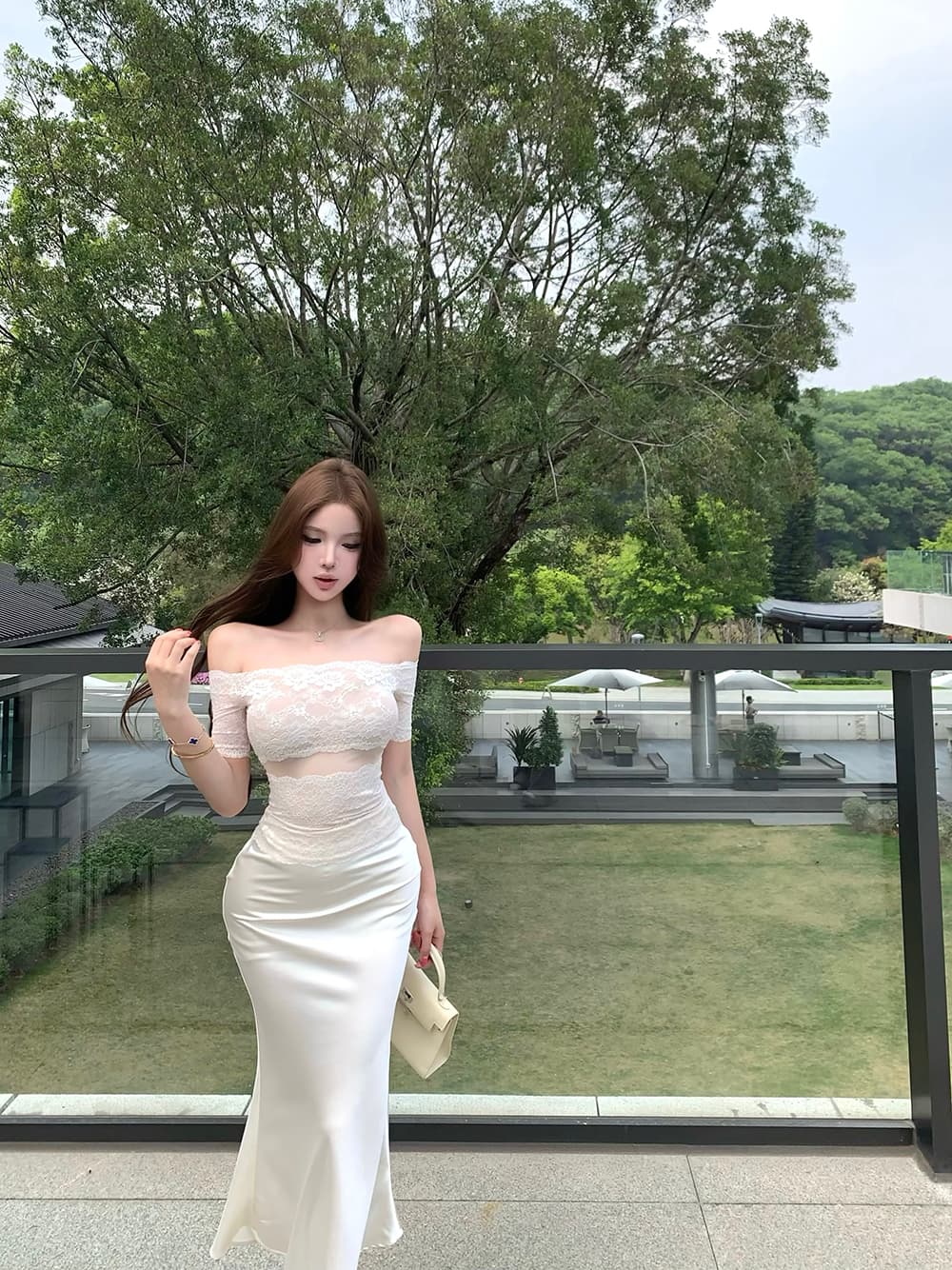실사 정가 오프숄더 3 차원 레이스 자카드 공예 맨위 여성 상세 이미지 7