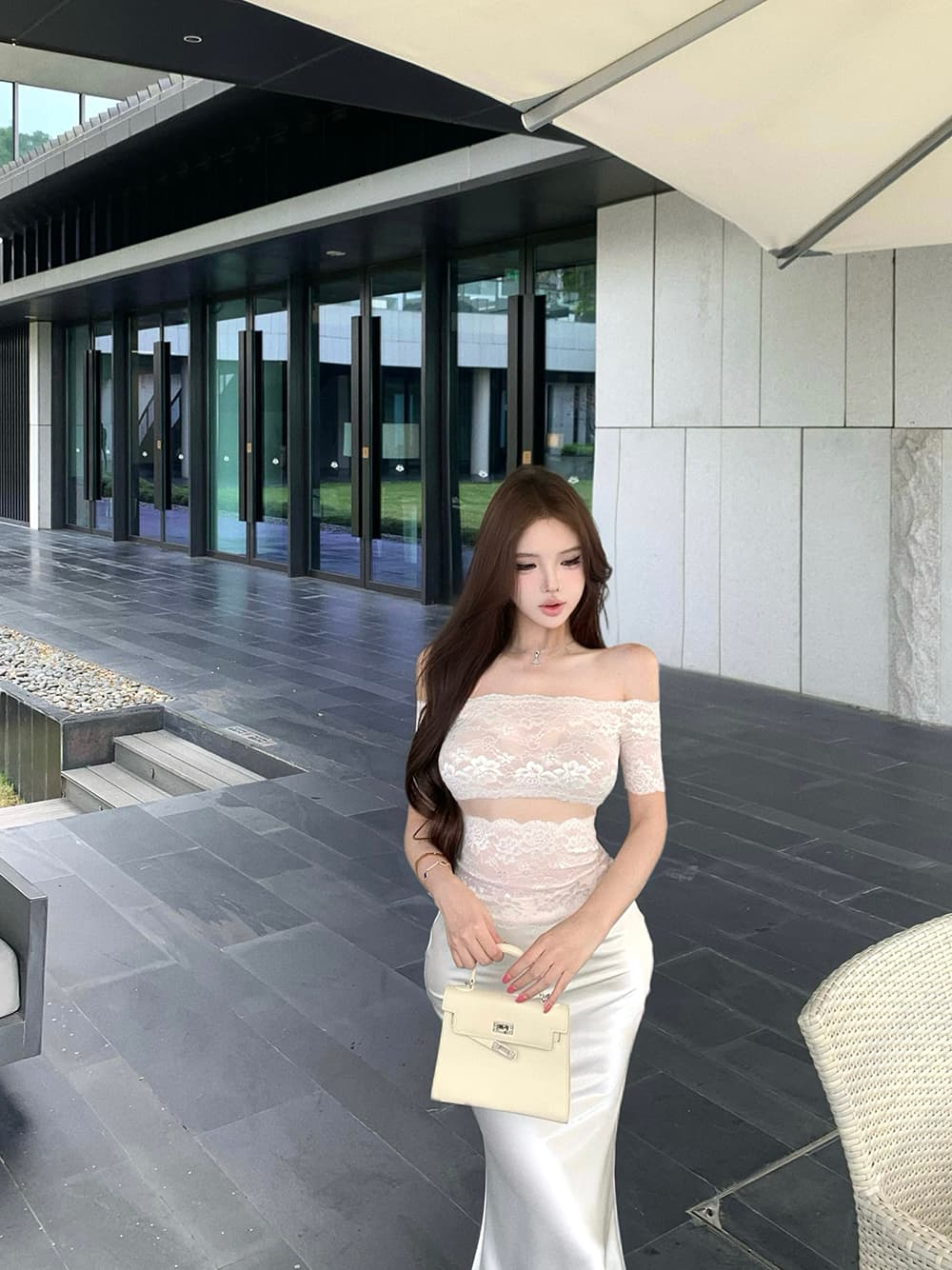 실사 정가 오프숄더 3 차원 레이스 자카드 공예 맨위 여성 상세 이미지 9
