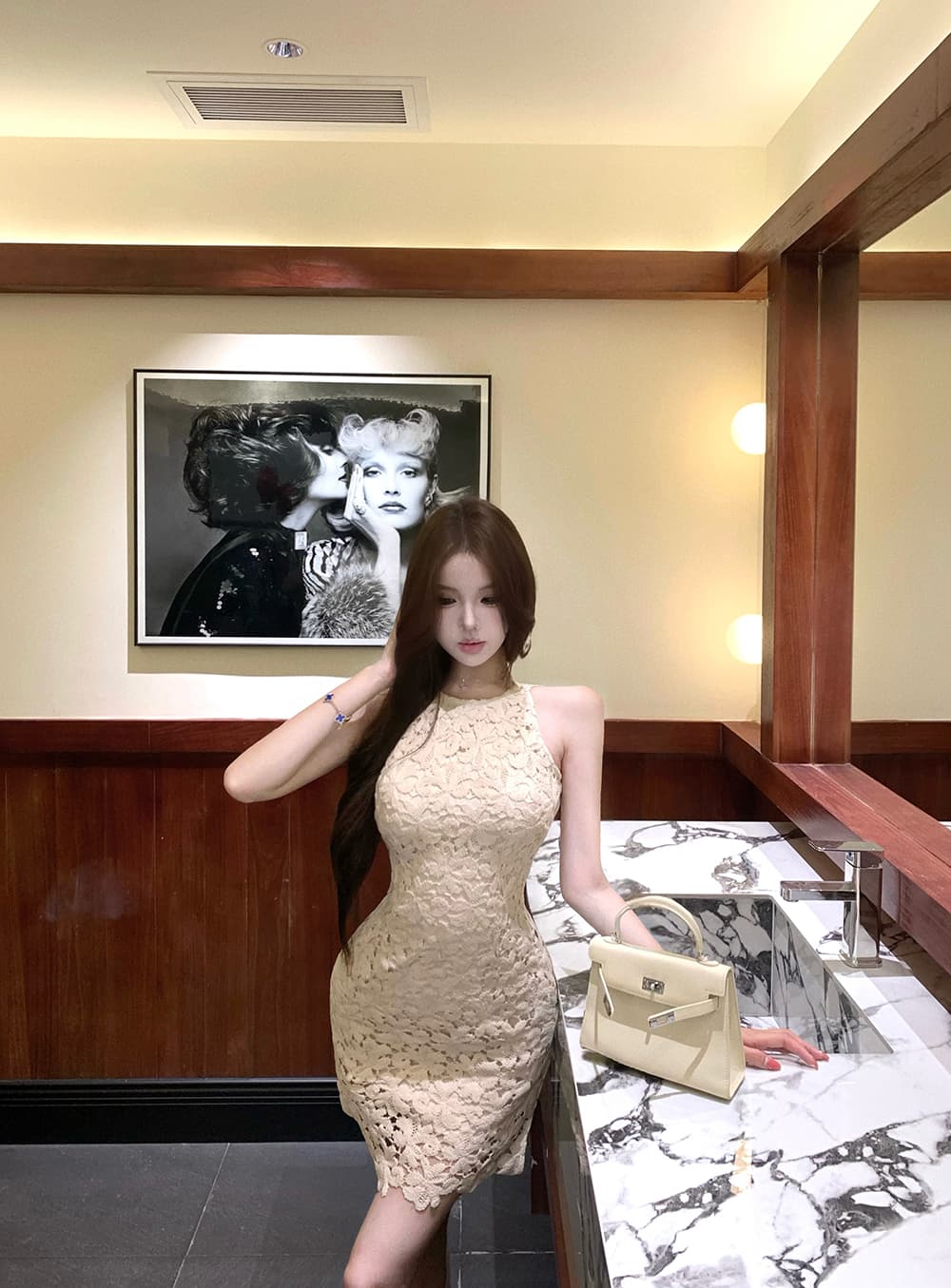 실사 정가 프랑스식 부드러운 여성 드레스 봄 예복 홀로우 아웃 레이스 민소매 인사이드 가져 가라. 쇼트 스타일 치마 상세 이미지 7