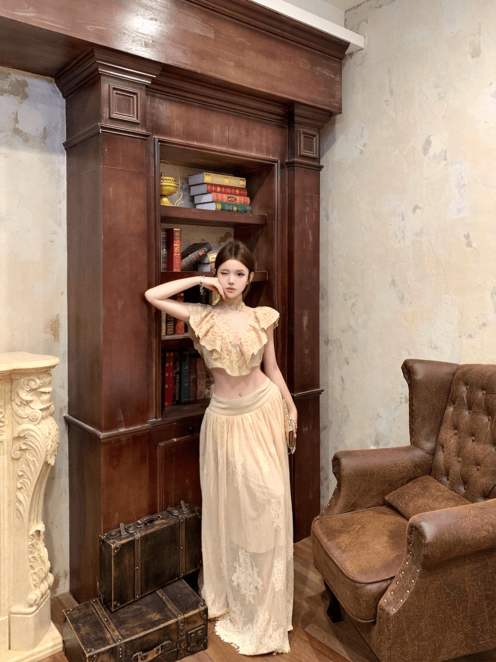 실사 정가 디자인 센스 무거운 작업 프릴 순수한 욕망 레이스 세트 그룹 여성 상세 이미지 7