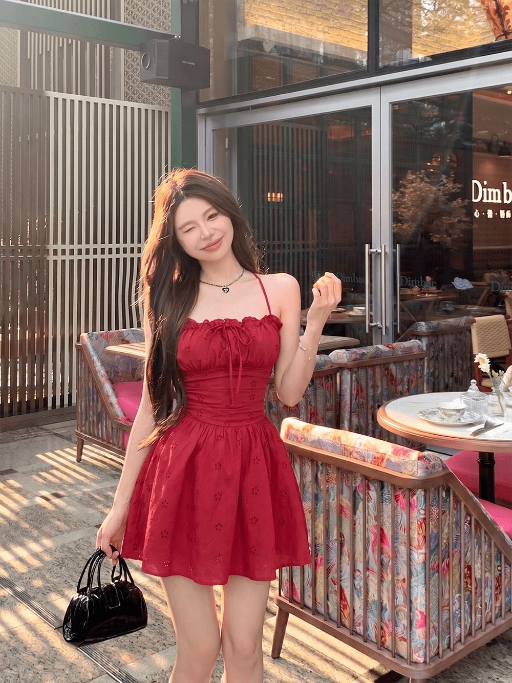프랑스식 휴일 레이스 자수 순수한 욕망 나비 매듭 백리스 슬립 여성 드레스 이미지 2