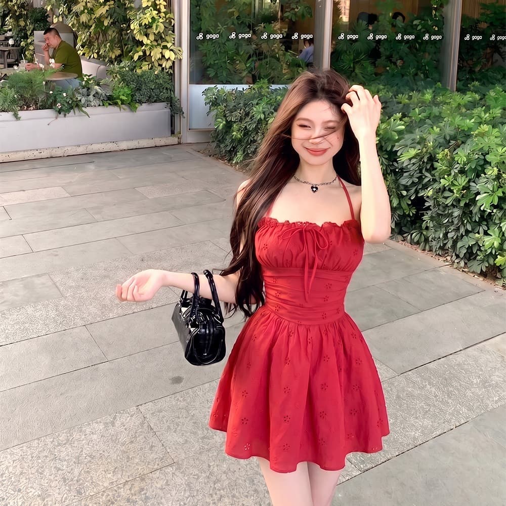 프랑스식 휴일 레이스 자수 순수한 욕망 나비 매듭 백리스 슬립 여성 드레스 이미지 5