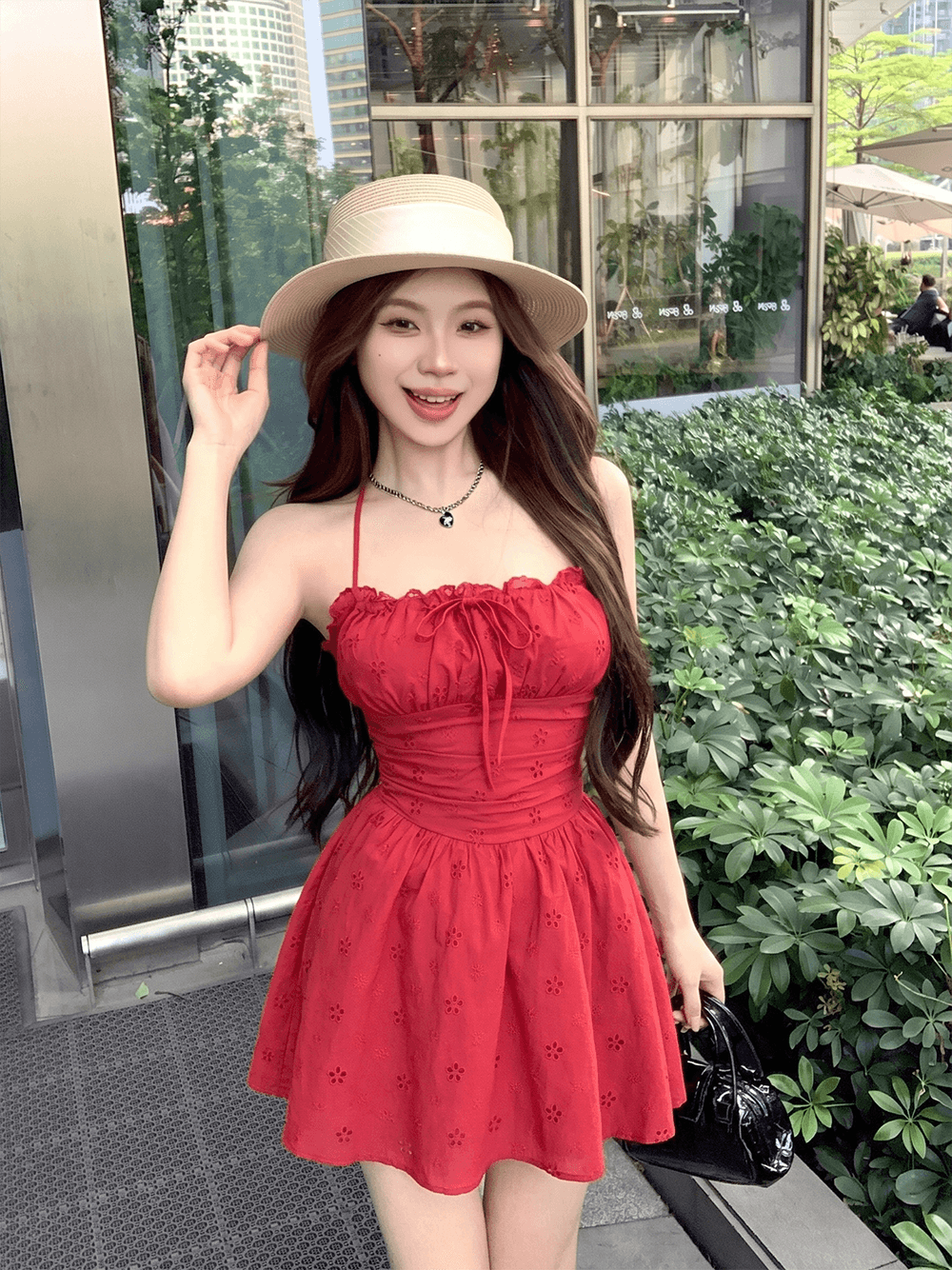 프랑스식 휴일 레이스 자수 순수한 욕망 나비 매듭 백리스 슬립 여성 드레스 상세 이미지 4