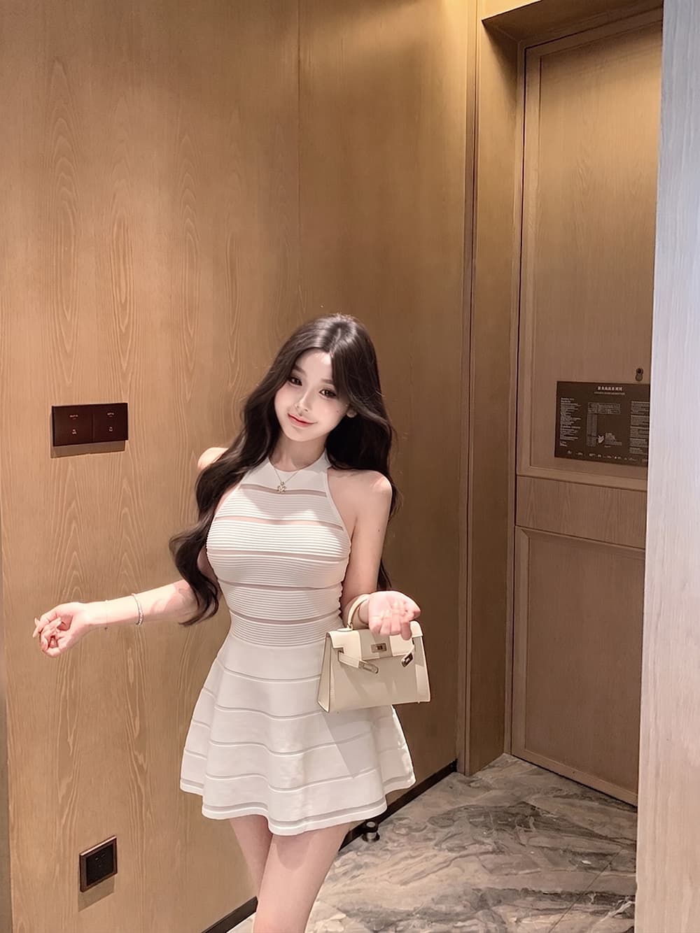민소매 여성 드레스 여름 고급 센스 품격 홀로우 아웃 허리 수축 치마 상세 이미지 4