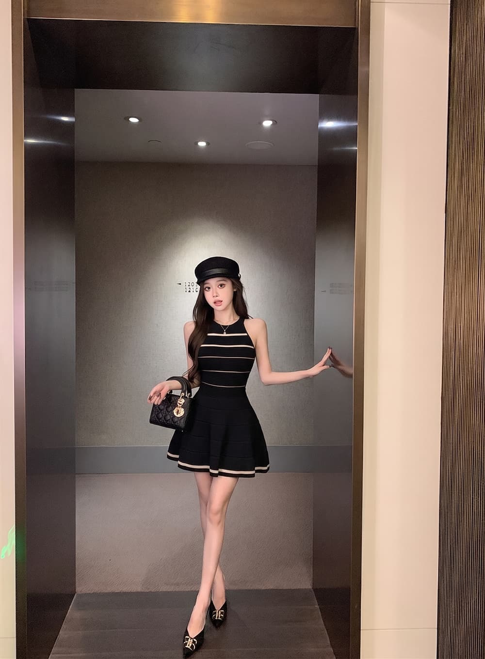민소매 여성 드레스 여름 고급 센스 품격 홀로우 아웃 허리 수축 치마 상세 이미지 8