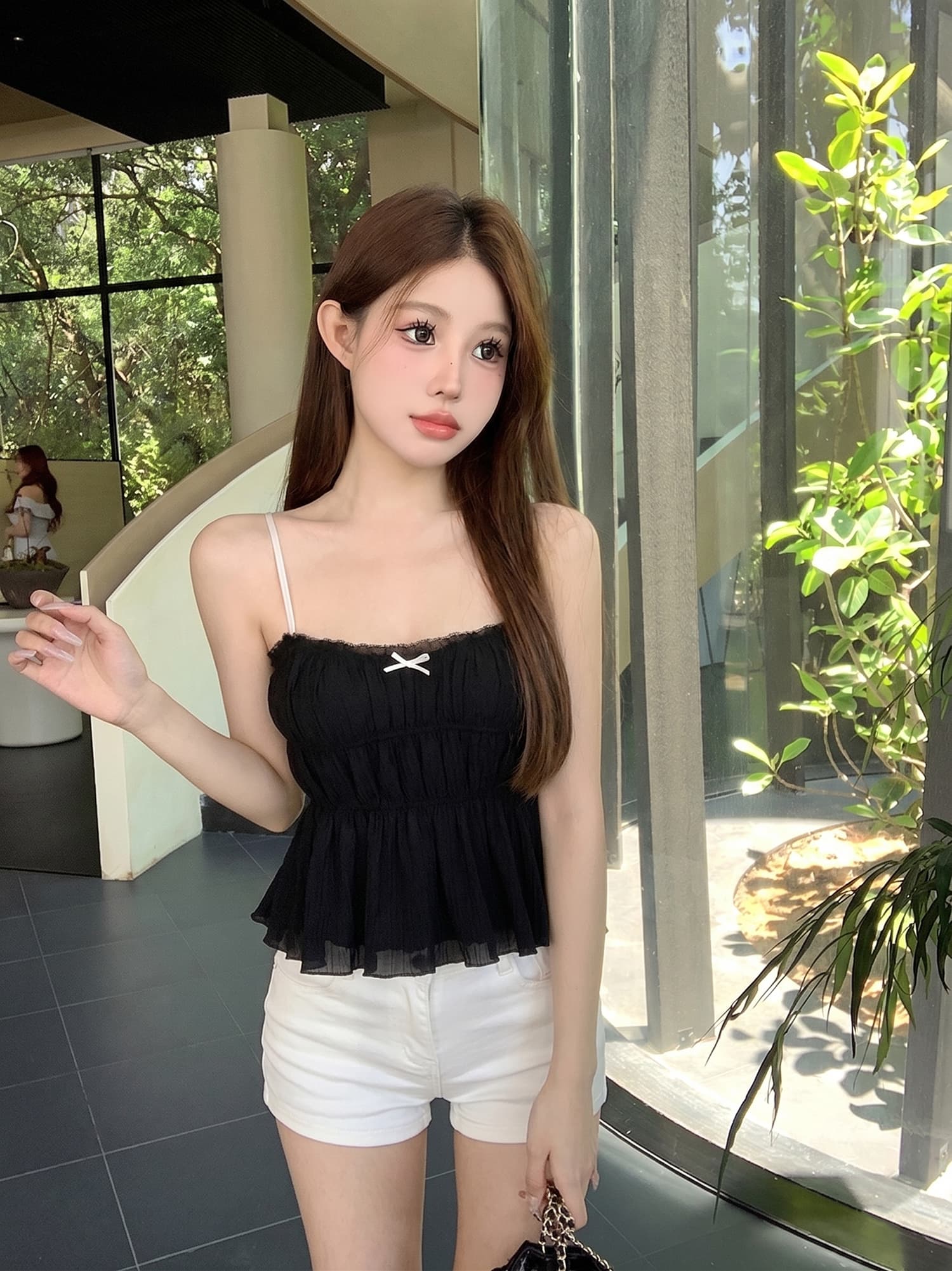 여름 새로운 여성 의류 섹시함 백리스 작은 나비 매듭 장식 질감 슬립 맨위 상세 이미지 2