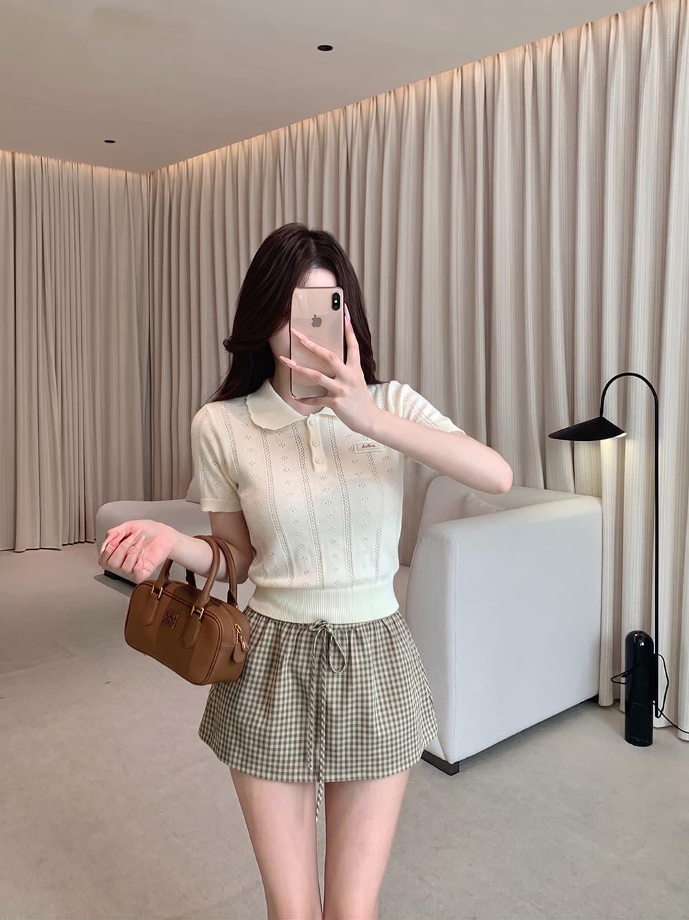 홀로우 아웃 자카드 polo 니트 티셔츠 작은 셔츠 여성 허리 수축 맨위 여름 이미지 2
