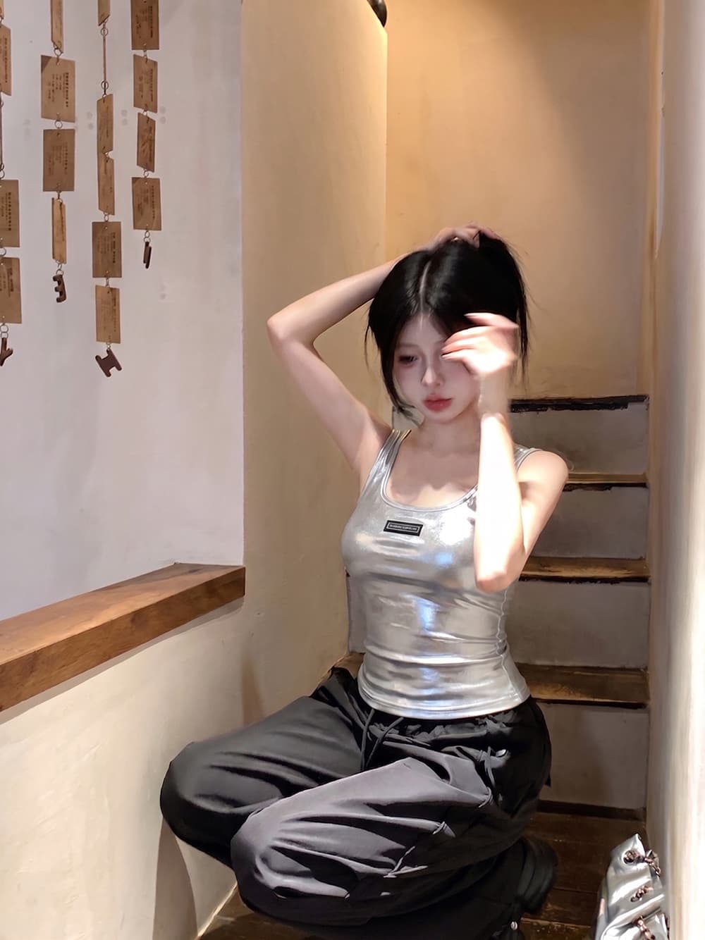 핫걸 기초 캐미솔 화이트 실버 상세 이미지 6