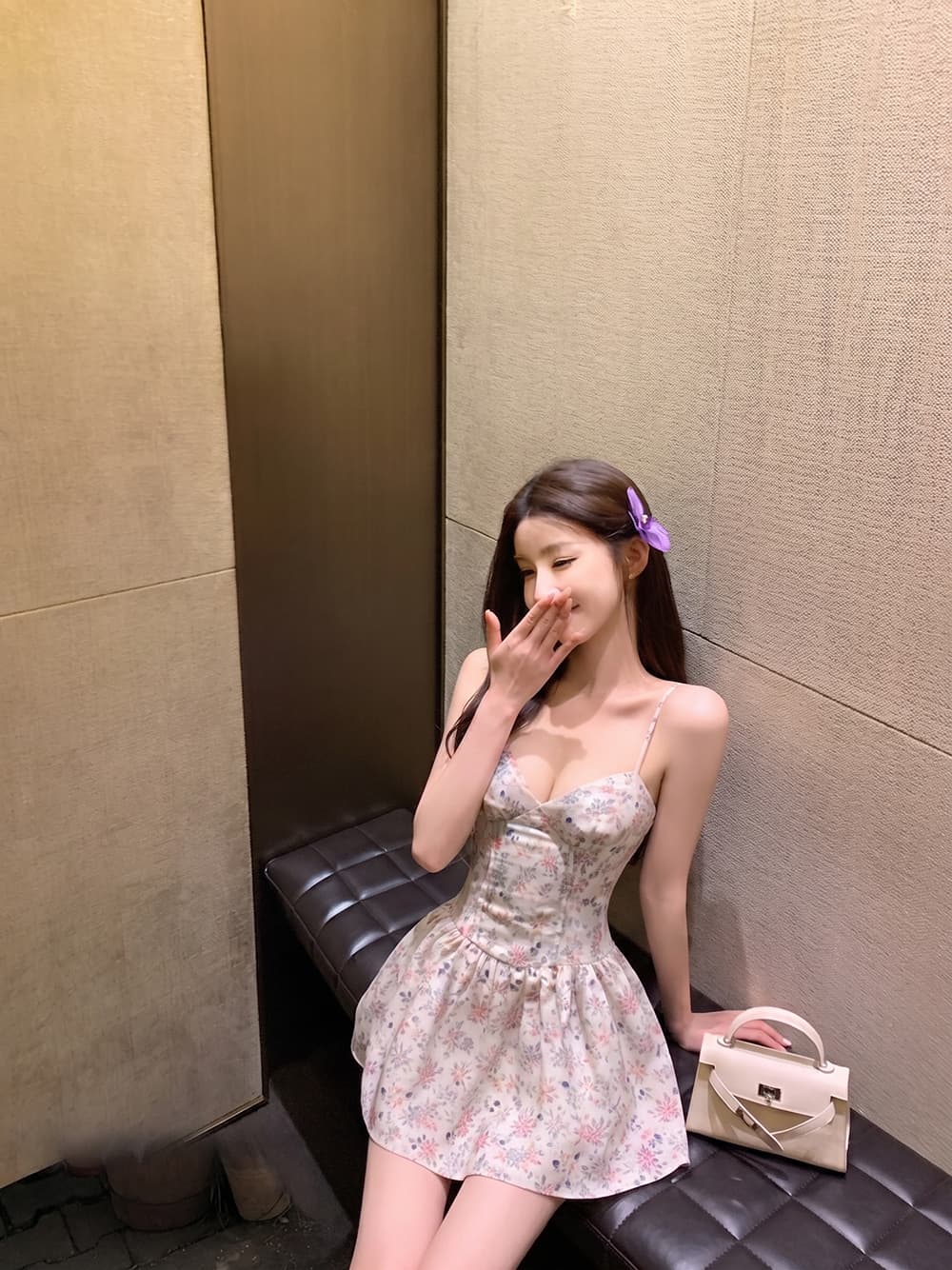 살구 분말 꽃무늬 슬립 여성 드레스 여름 새로운 슬림해 보이는 A라인 스커트 이미지 2