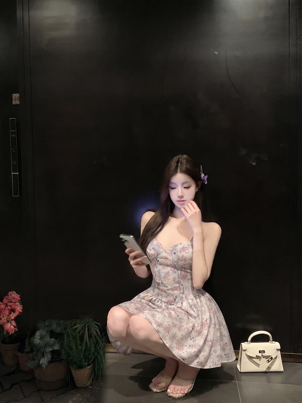살구 분말 꽃무늬 슬립 여성 드레스 여름 새로운 슬림해 보이는 A라인 스커트 이미지 4