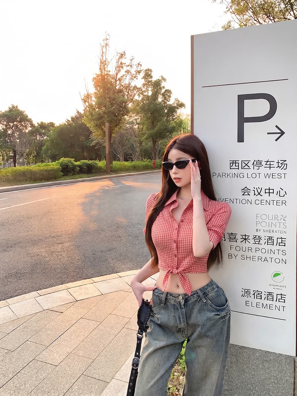 폴로 칼라 높음 폭탄 망사 체크무늬 단추 여성 셔츠 봄 여름 수확 허리 위로 상세 이미지 4